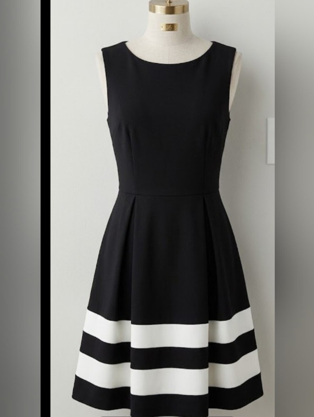 Calvin Klein Black Sleeveless Fit-and-Flare Mini Dress White Band Hem (Sz 14)